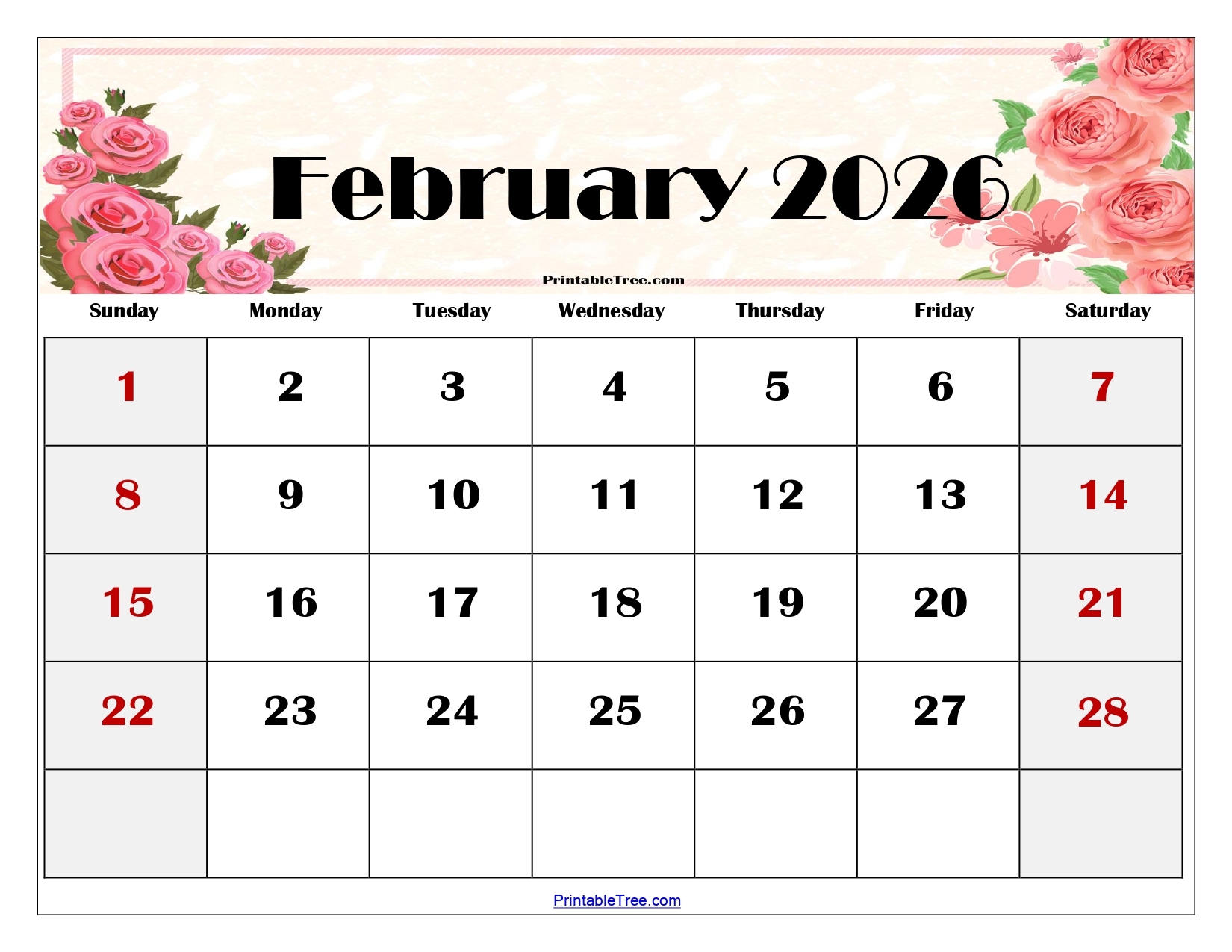Blank Calendar Printable February 2026