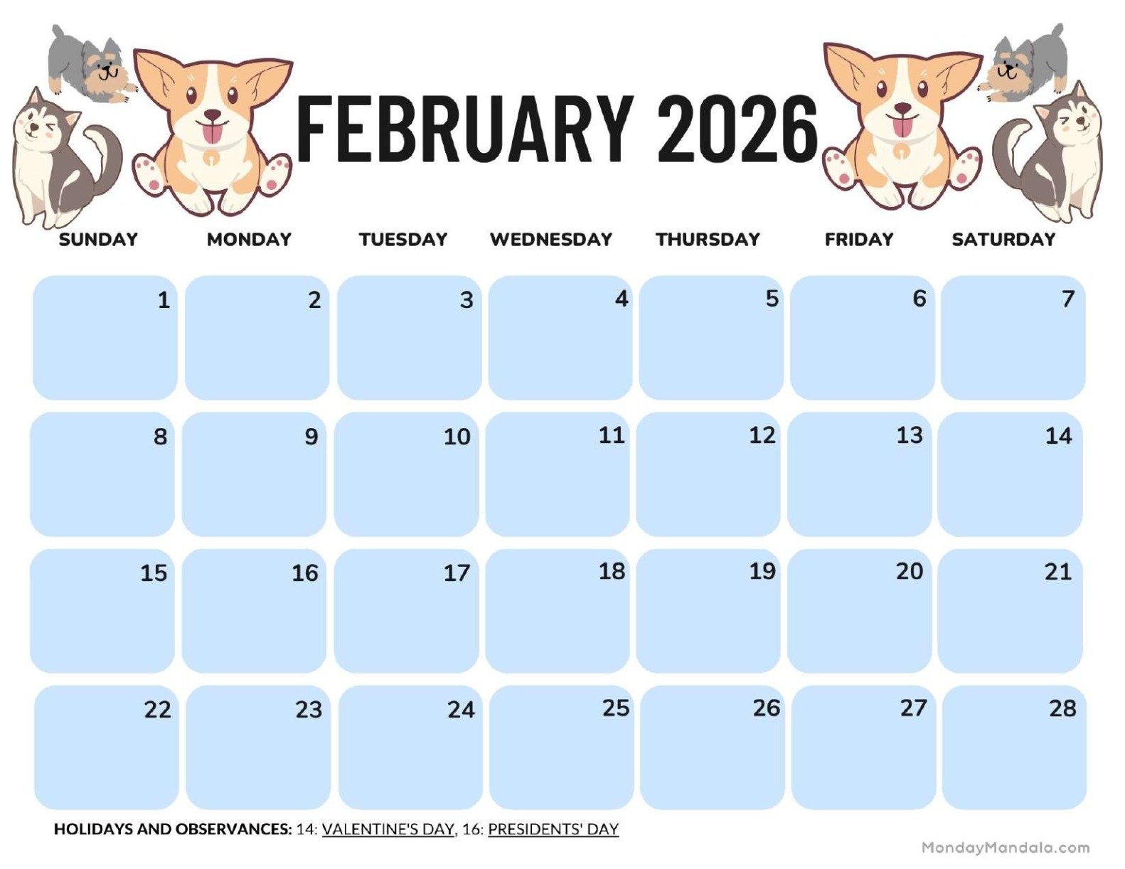 February 2026 Blank Calendar Printable