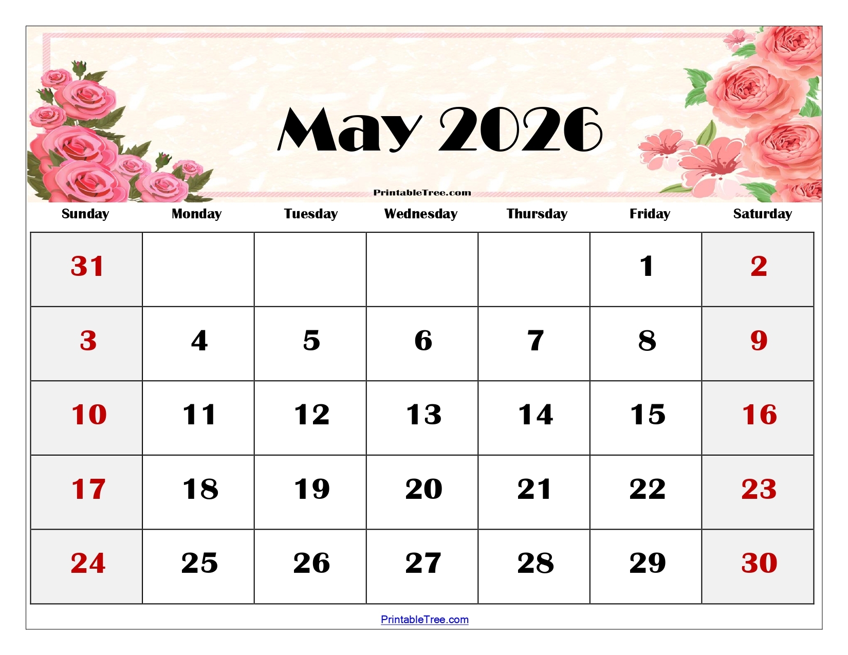Blank May 2026 Calendar Printable Pdf